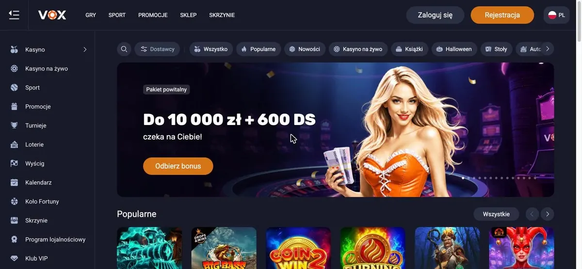 VOX Casino anmeldelse - forsiden med velkomstbonusen